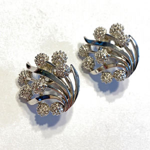 Crown Trifari Clip On Earrings Textured Dimensional Silver Rounds 80s Vintage